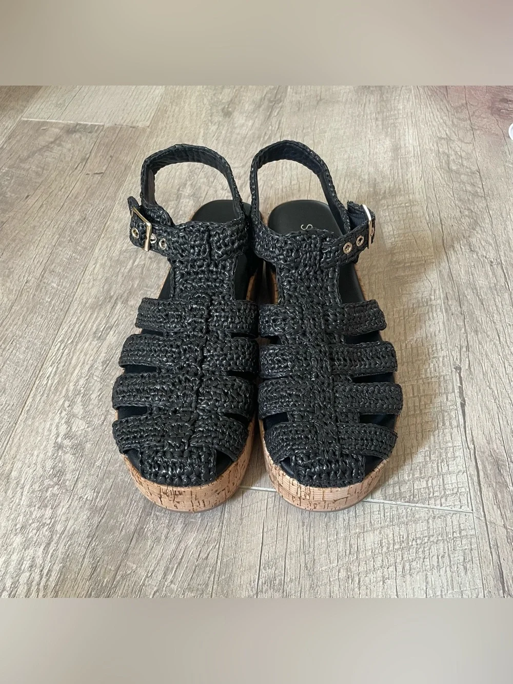 Anthropologie Silent D Fisherman Cork-Bottom Platform Flats Black 40 10 $148